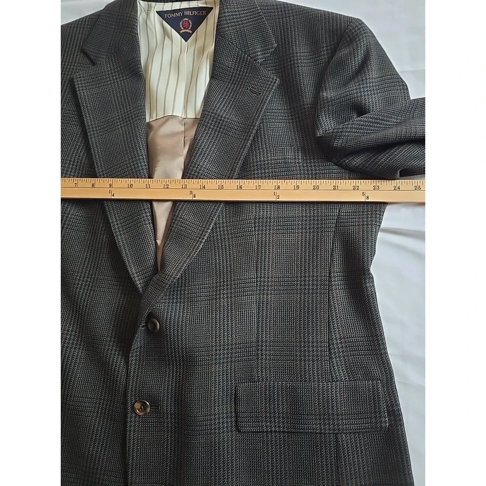 Vintage Tommy Hilfiger USA Men Wool 44R Sport Coat Blazer Suit Brown Herringbone